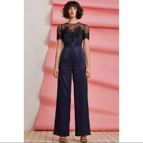 Anthropologie Foxiedox Nixie Lace Jumpsuit Navy Blue Women’s Small - Picture 4 of 9
